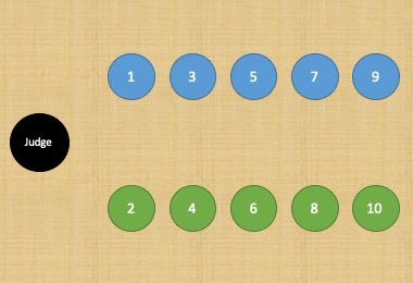 Illustration of players in two lines facing one another.