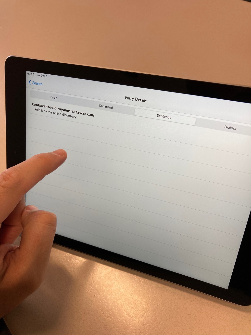 Person using the ILDA Dictionary app