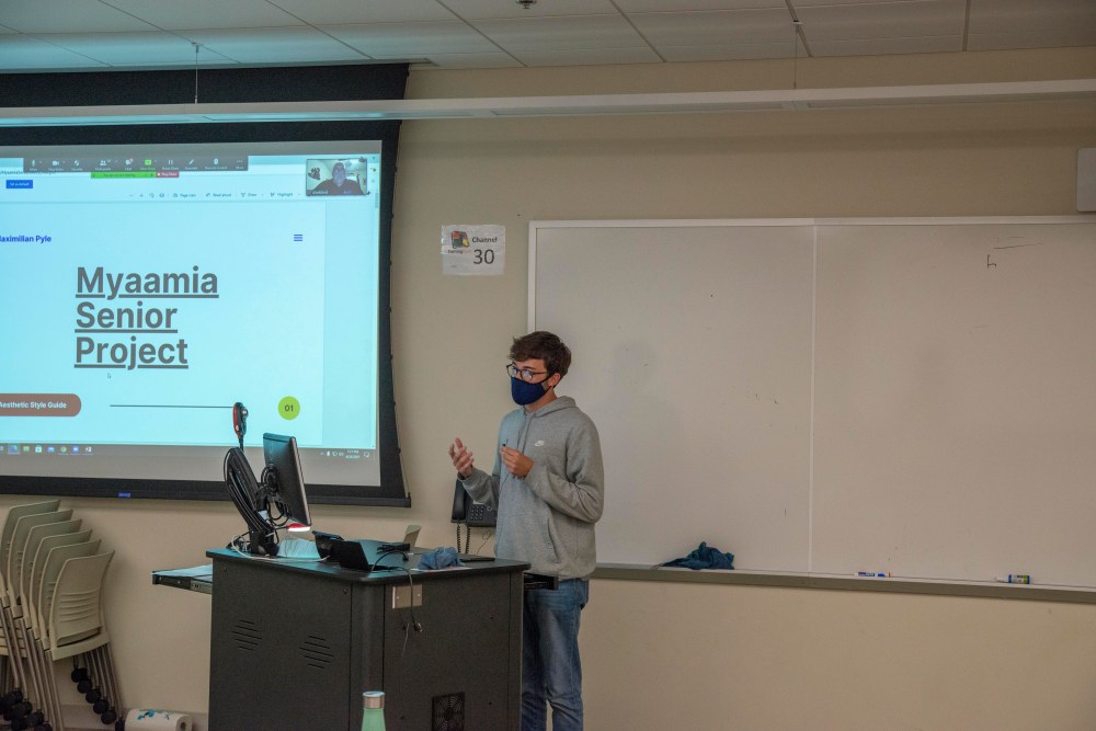 Max Pyle presenting his senior project during the 2021 Senior Night
