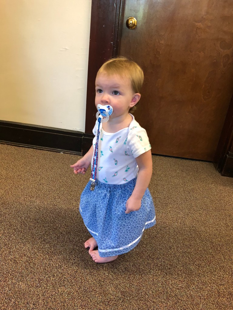 Seenseewia in her stomp dance skirt.