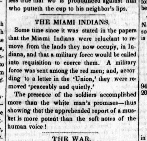 Clipping from The Columbian Fountain newspaper in Washington, DC on October 21, 1846