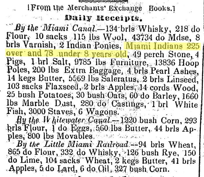 Clipping from the Daily Receipts section of the Cincinnati Gazette on October 13, 1846