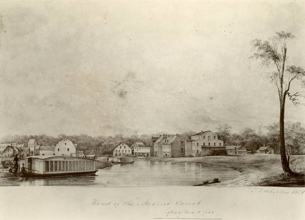 Drawing by Thomas F. Wharton of a canal boat in the Miami-Erie Canal in 1831