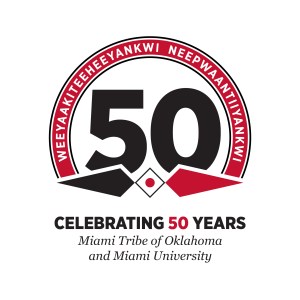 Logo representing the 50th anniversary of the relationship between the Miami Tribe and Miami University