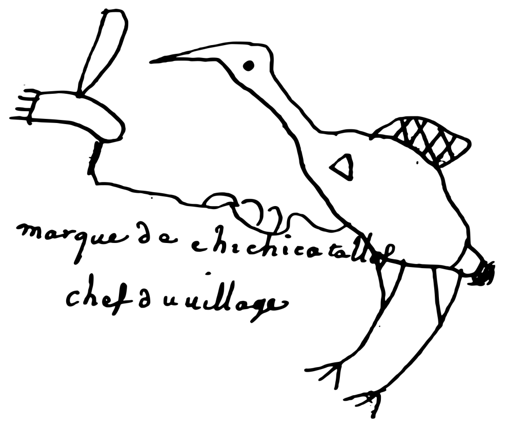 A hand-drawn picture of a bird; the Miami chief's signature.