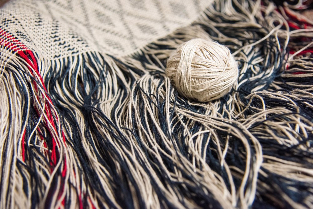 A close view of the twine materials used in weaving a bag