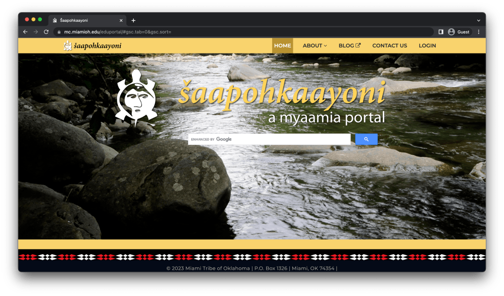 Screen grab of a webpage with a river image behind a search bar
