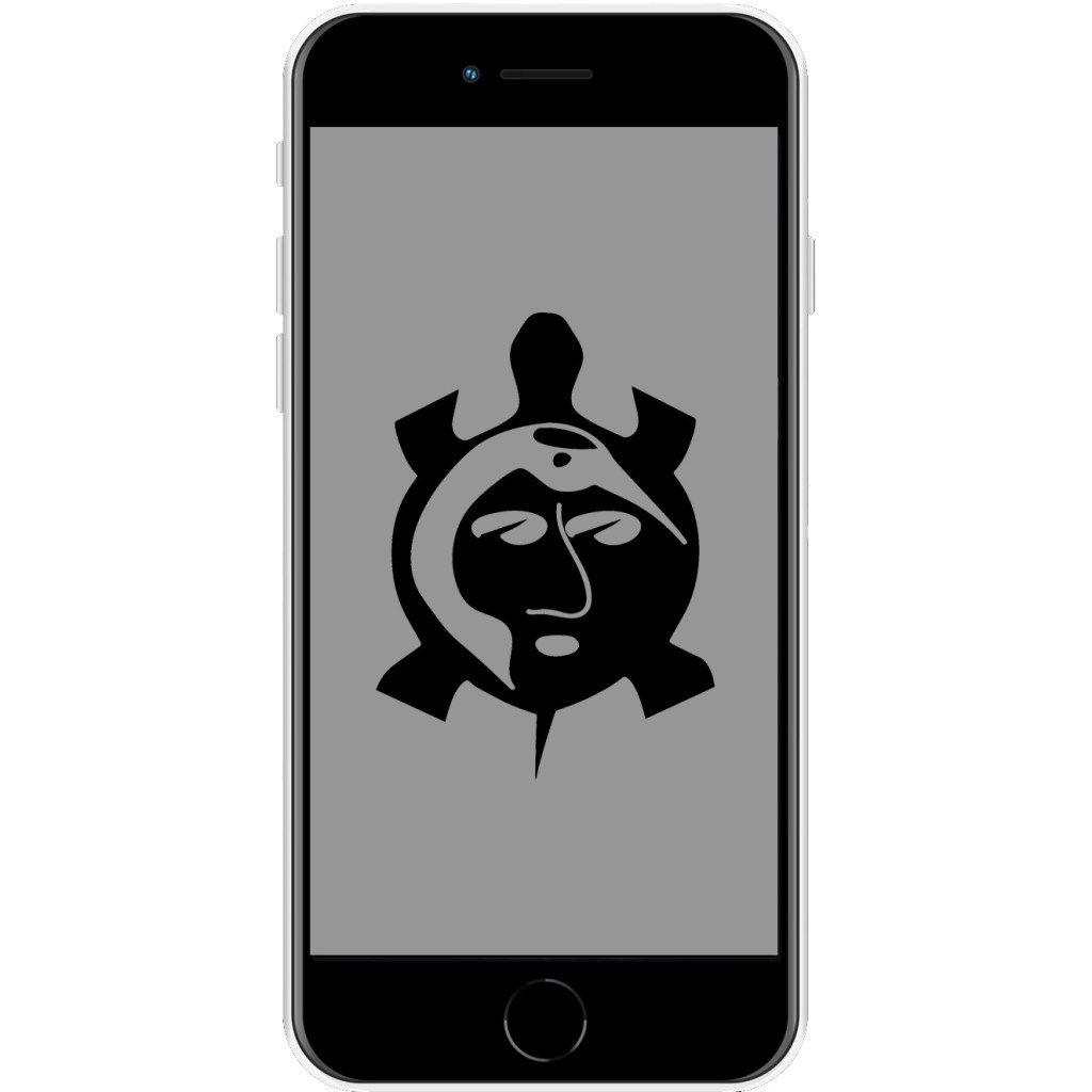 Simulated iPhone with the Myaamia Community Symbol displayed as the screen part of the image
