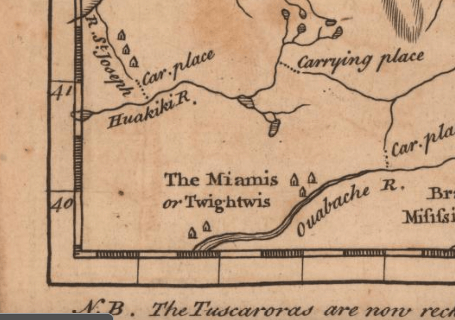 A map showing "The Miamis or Twightwis."