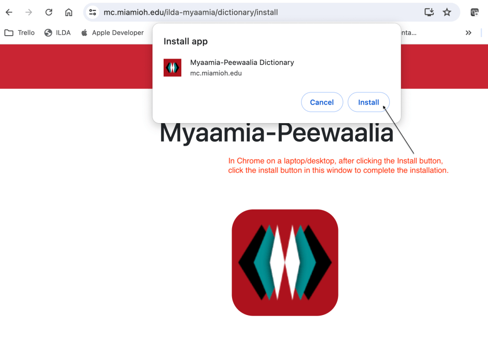 Screenshot of the installation process