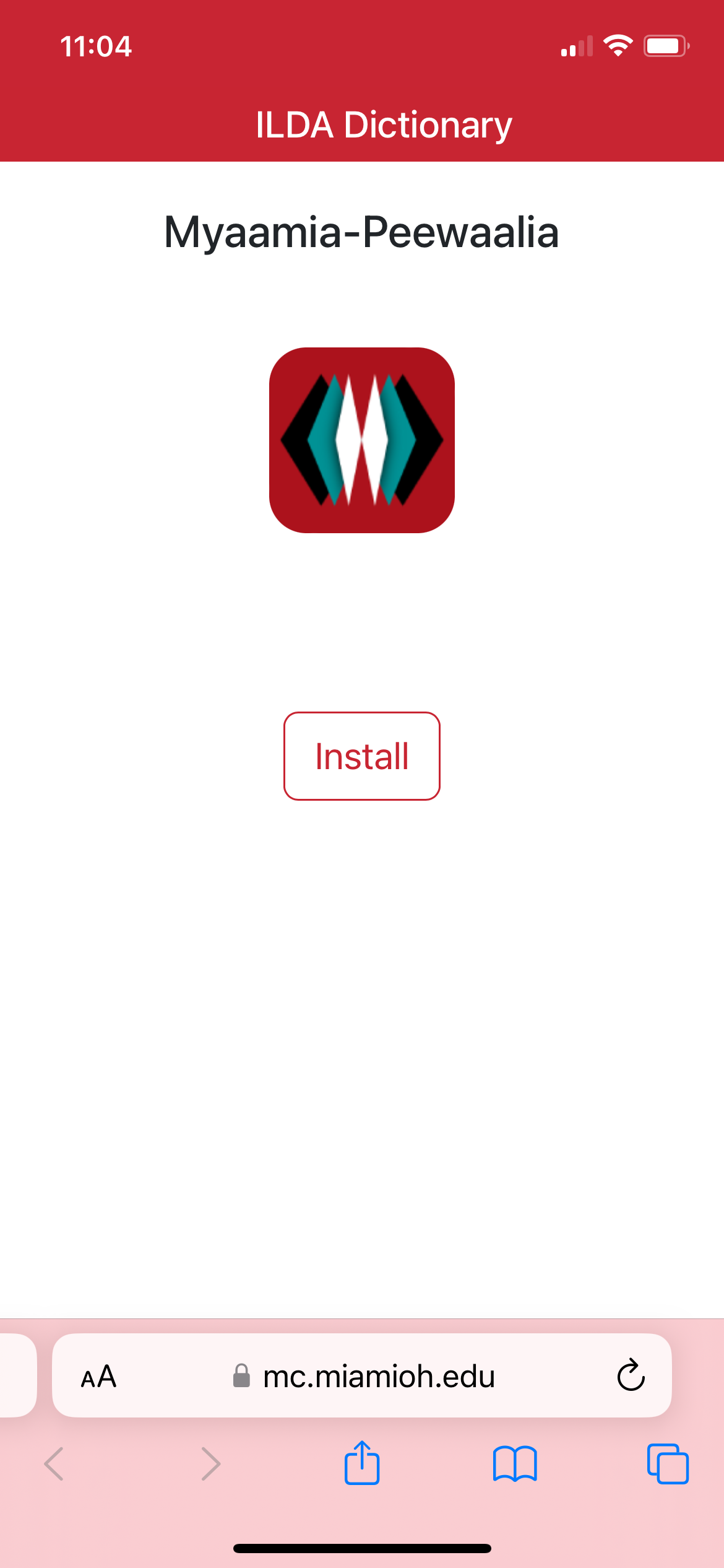 Screenshot of the dictionary app installation page