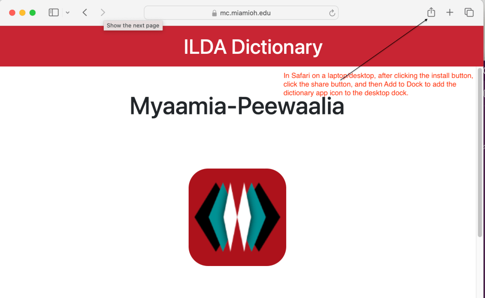 Screenshot of the installation page