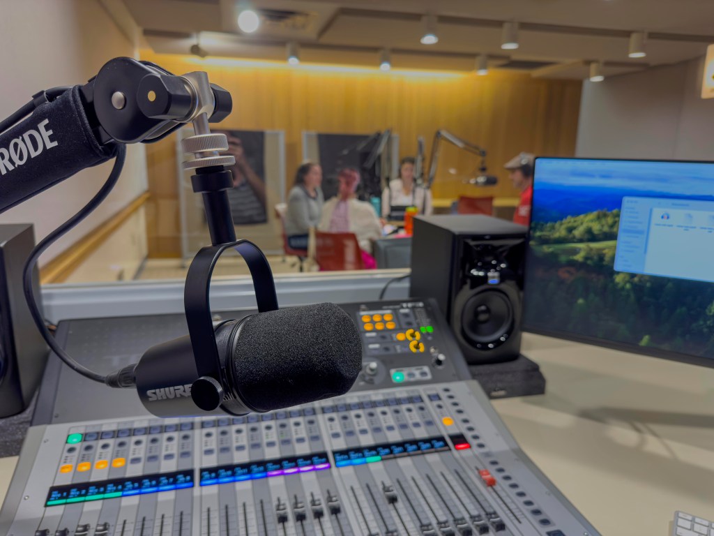 Sitting in the recording booth