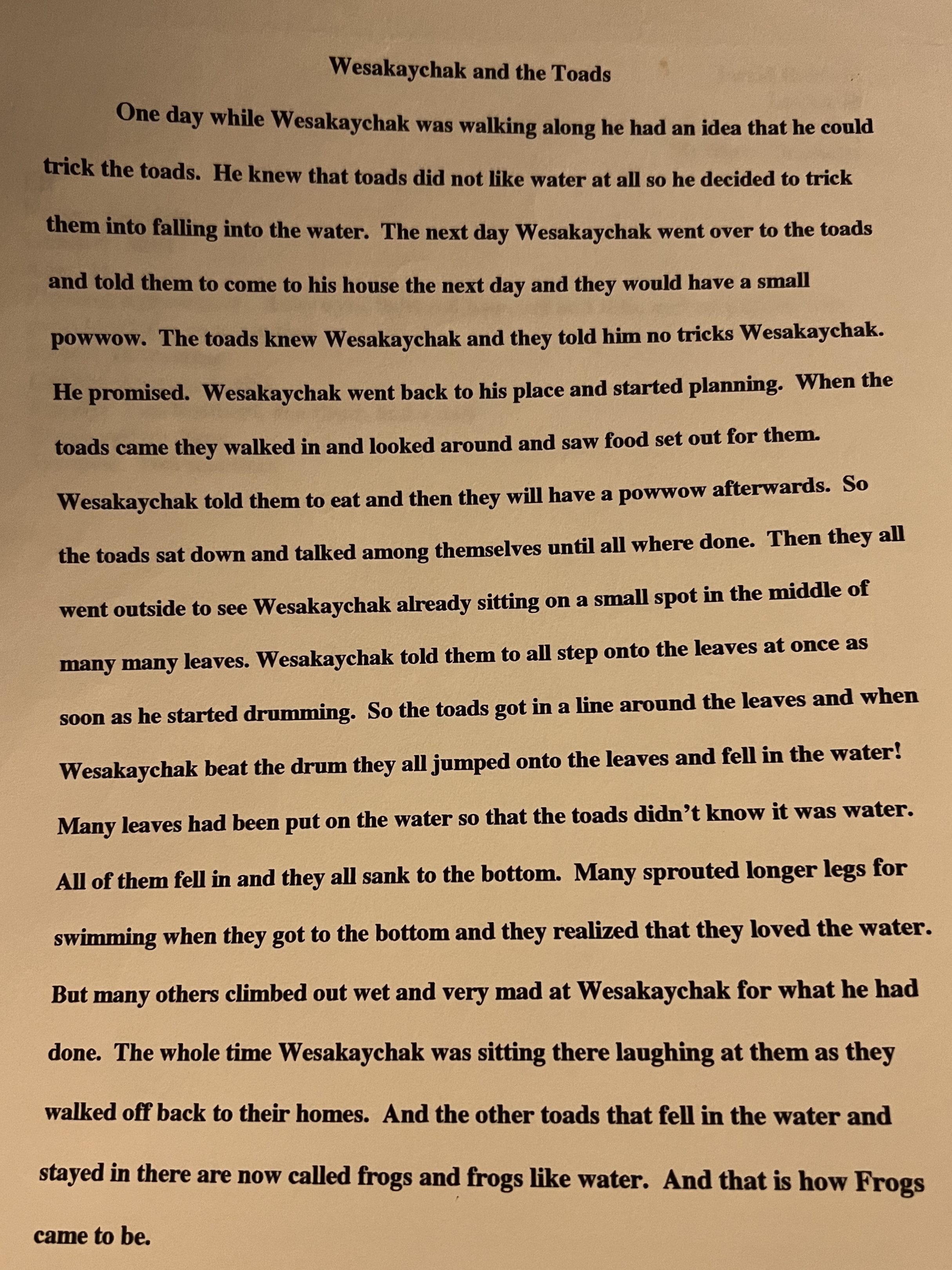 The first draft of "Wiihsakacaakwa neehi Mamahkiihsia" by ciinkwia.