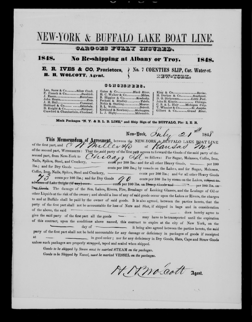 Buffalo Boat Line and Miller & Co. contract
